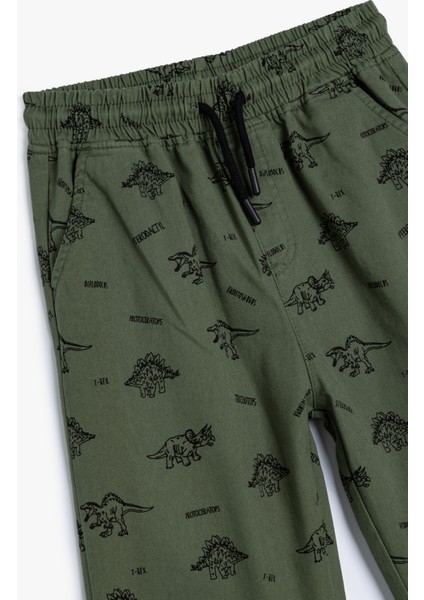 Jogger Pantolon Dinozor Baskılı Beli Bağlamalı Pamuklu modelleri