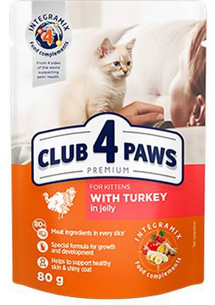 CLUB4PAWS Hindili Premium Pouch Yavru Kedi Maması 80 gr 13