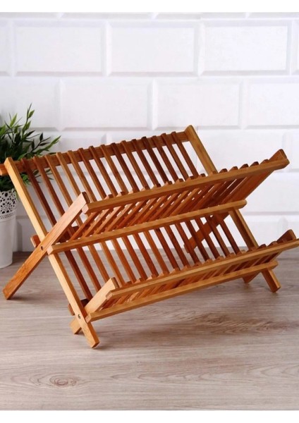 Bambu Bulaşık Sepeti Doğal Bambu Tabaklık Bulaşıklık 42 cm