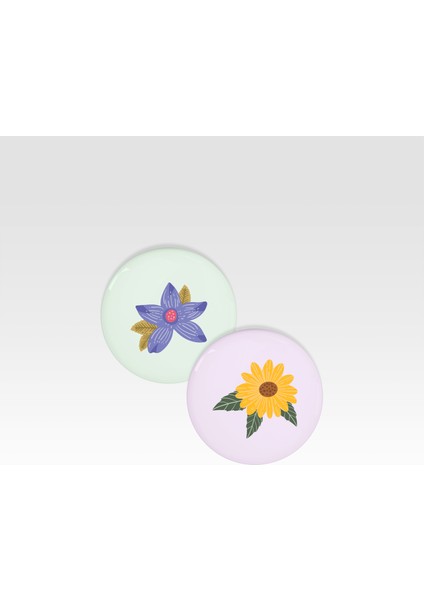 Çiçekler 1 Iğneli Rozet 2'li Set (44 Mm)
