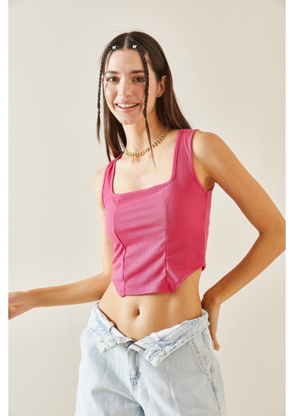 Fuşya Kare Yaka Askılı Bluz 5YXK2-48843-07