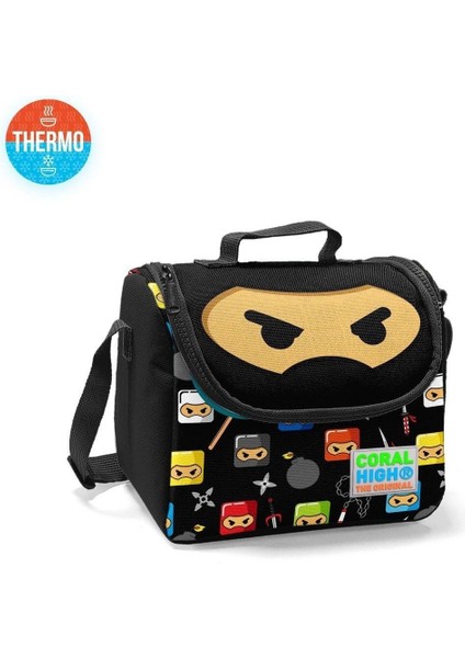 Siyah Ninja Desenli Dört Bölmeli Okul Çantası beslenme Çantası ve Kalem Çantası 3'lü Set 23473 modelleri
