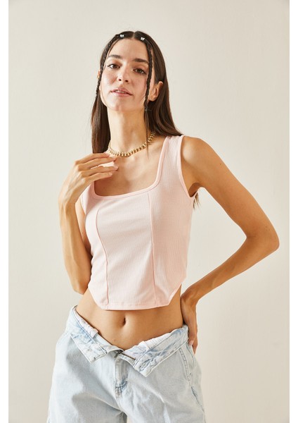 Pudra Kare Yaka Askılı Bluz 5YXK2-48843-50