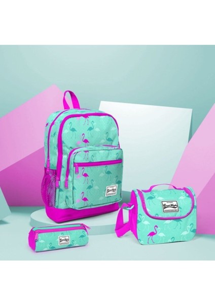 Coral High Pembe Yeşil Flamingo Desenli Ilk Ortaokul Çanta Seti