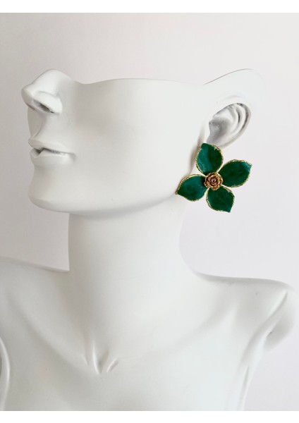 Tasarım Mineli Çiçek Küpe - Yeşil fiyatları