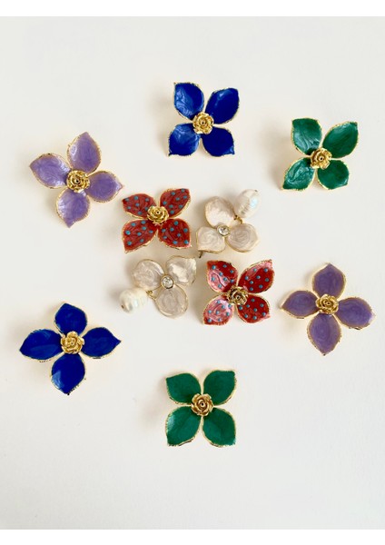 Tasarım Mineli Çiçek Küpe - Yeşil modelleri