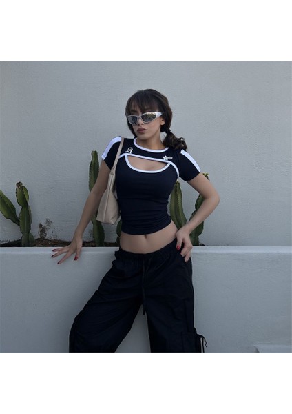 Lacivert A The Star Beyaz Şeritli Parçalı Kısa Kollu Crop T-Shirt indirimleri