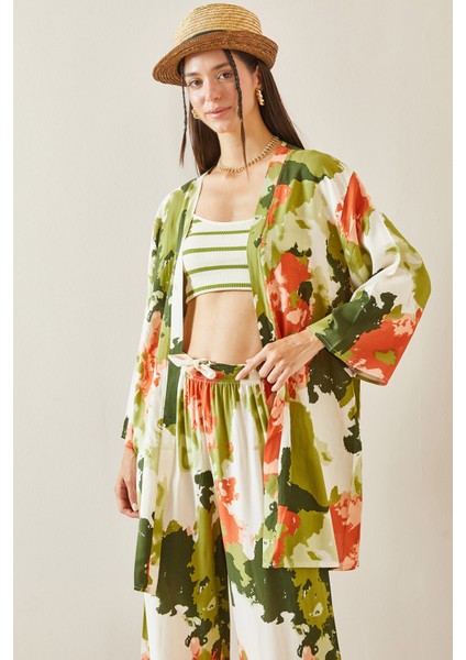 Yeşil Batik Desenli Kimono 5YXK4-48830-08