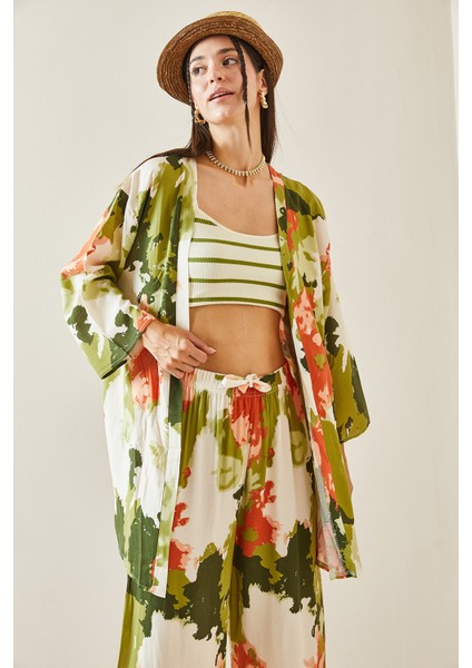 Yeşil Batik Desenli Kimono 5YXK4-48830-08 fırsatları
