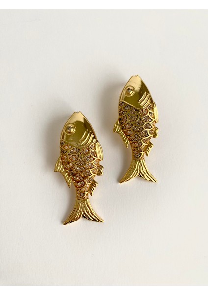 Tasarım Zirkon Taşlı Büyük Balık Küpe