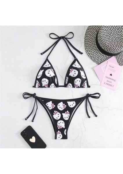 Siyah Hello Kitty Collage Bikini Takımı