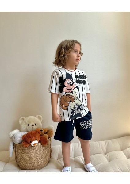 Sacro Kids Mickey Mouse Beyzbol Baskılı Şort T-Shirt Erkek Çocuk Takım