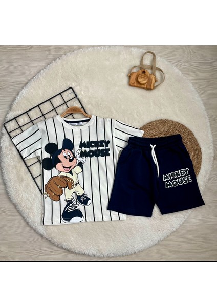 Sacro Kids Mickey Mouse Beyzbol Baskılı Şort T-Shirt Erkek Çocuk Takım