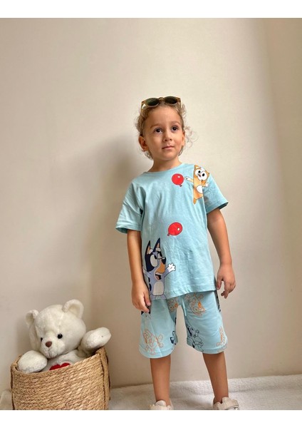 Sacro Kids Bluey Baskılı Şort T-Shirt Erkek Takım