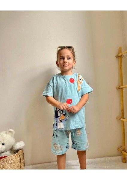 Sacro Kids Bluey Baskılı Şort T-Shirt Erkek Takım