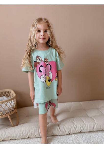 Sincap Kalp Desenli Şort T-Shirt Kız Çocuk Takım