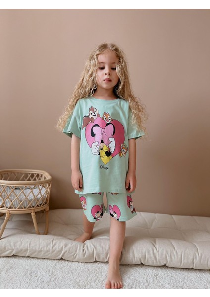 Sincap Kalp Desenli Şort T-Shirt Kız Çocuk Takım