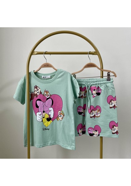 Sincap Kalp Desenli Şort T-Shirt Kız Çocuk Takım