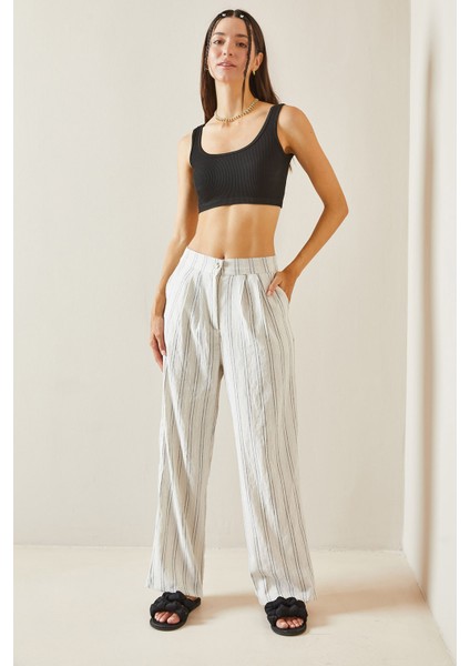 Beyaz Çizgili Palazzo Pantolon 5YXK5-48841-01