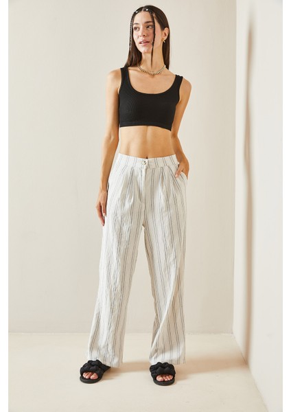Beyaz Çizgili Palazzo Pantolon 5YXK5-48841-01 modelleri
