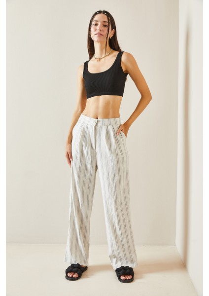 Beyaz Çizgili Palazzo Pantolon 5YXK5-48841-01 fırsatları