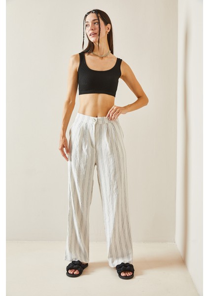Beyaz Çizgili Palazzo Pantolon 5YXK5-48841-01 indirimleri
