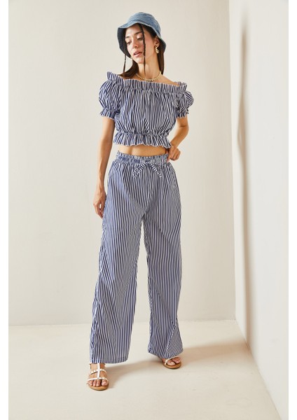 Lacivert Beli Lastikli Çizgili Crop Takım 5YXK8-48834-14 indirimleri