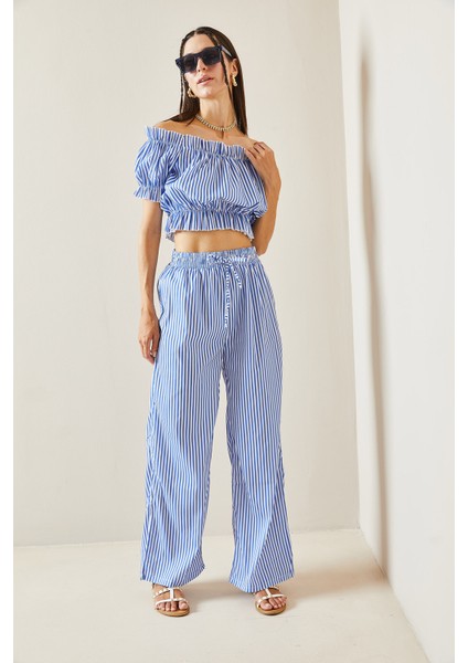 Mavi Beli Lastikli Çizgili Crop Takım 5YXK8-48834-12 modelleri