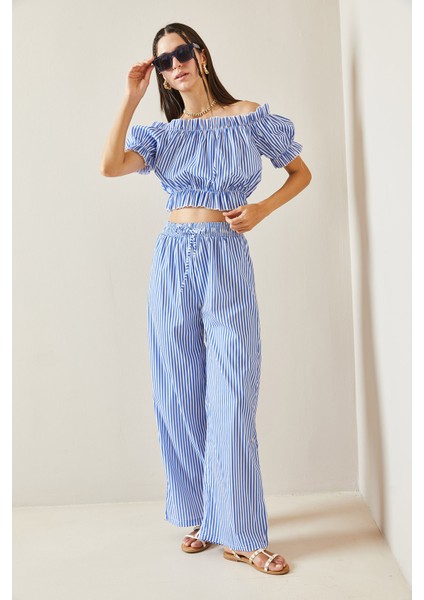 Mavi Beli Lastikli Çizgili Crop Takım 5YXK8-48834-12 fırsatları