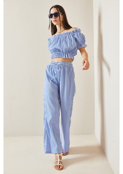 Mavi Beli Lastikli Çizgili Crop Takım 5YXK8-48834-12 indirimleri