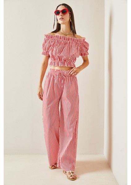 Kırmızı Beli Lastikli Çizgili Crop Takım 5YXK8-48834-04 indirimleri
