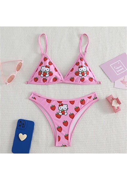 Pembe Strawberry Hello Kitty Bikini Takımı