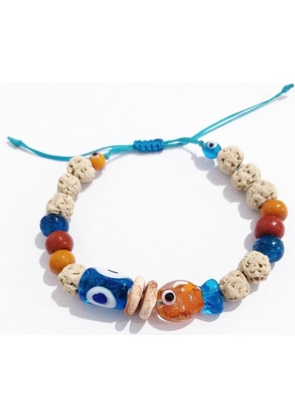 Turuncu Mavi Murano Cam Balık Bodrum Cam Nazar ve Toprak Boncuklu Bileklik fiyatları