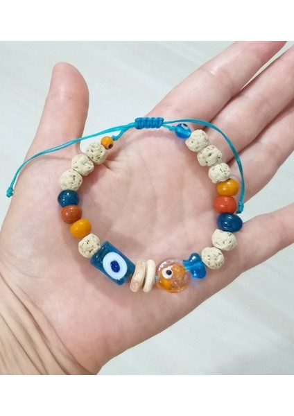 Turuncu Mavi Murano Cam Balık Bodrum Cam Nazar ve Toprak Boncuklu Bileklik modelleri