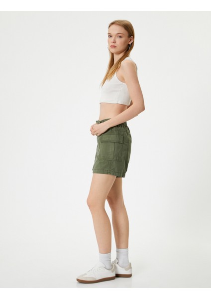 Kargo Şort Cep Detaylı Düğmeli Pamuklu