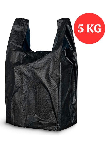 Kalın Siyah Poşet Büyük Boy 5 kg Hışır Atlet Poşet Market Manav Poşeti Çöp Poşeti