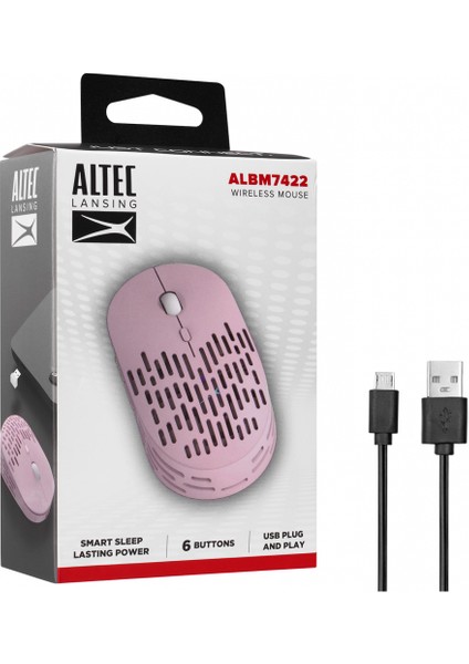 Lansing ALBM7422, Pembe, 2.4ghz, Şarj Edilebilir, 1600DPI, Kablosuz Optik Mouse