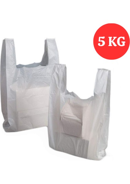 Kalın Kırık Beyaz Poşet Küçük Boy 5 kg Hışır Atlet Poşet Market Manav Poşeti