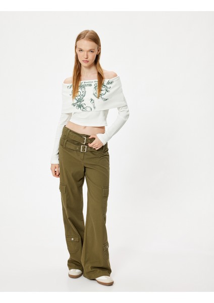 Madonna Yaka Tişört Kaşkorse Uzun Kollu Baskılı Pamuklu Slim Fit