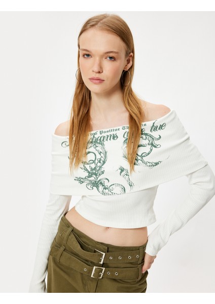 Madonna Yaka Tişört Kaşkorse Uzun Kollu Baskılı Pamuklu Slim Fit fiyatları