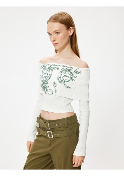 Madonna Yaka Tişört Kaşkorse Uzun Kollu Baskılı Pamuklu Slim Fit modelleri