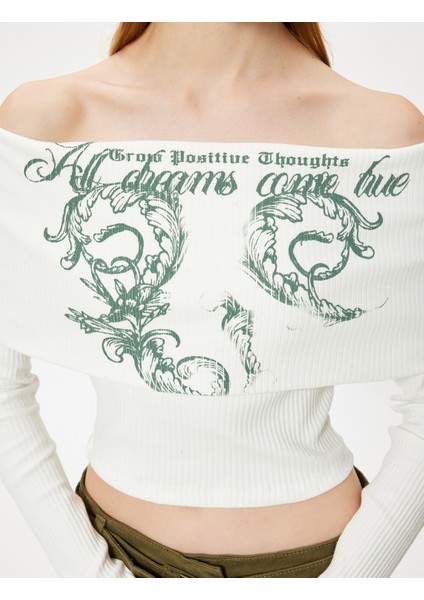 Madonna Yaka Tişört Kaşkorse Uzun Kollu Baskılı Pamuklu Slim Fit indirimleri