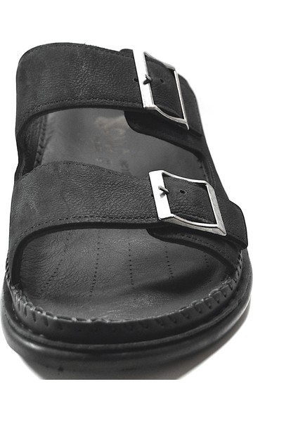 BT.144 Deri Siyah Ortopedik Tokalı Günlük Terlik modelleri