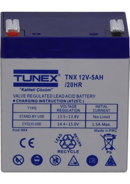 12V 5A 1,44 kg Kuru Bakımsız Akü (90*70*100*106 Mm) 00-TNX-12V5A