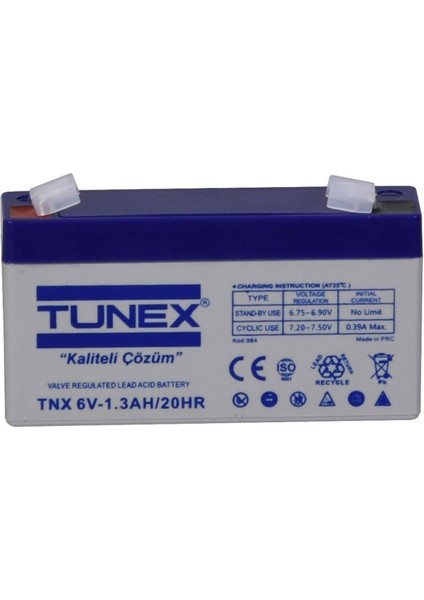 6V 1,3A 0,29 kg Kuru Bakımsız Akü (97*24*51*57 Mm) 00-TNX-6V1,3A