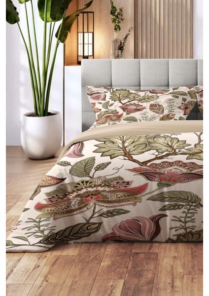 Amor Home Çift Kişilik Pamuk Saten Nevresim Takımı Vintage Floral ( Çarşafsız )