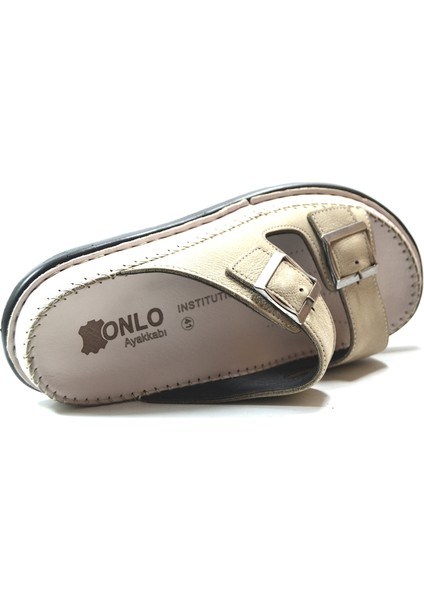 BT.144 Deri Bej Ortopedik Tokalı Günlük Terlik fırsatları