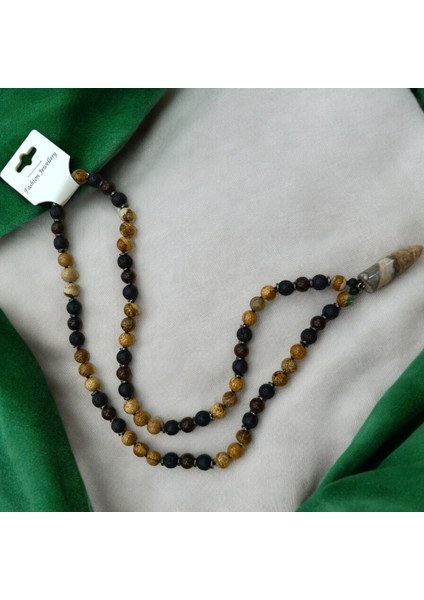 Büyük Boy Doğal Taş Kolye Ağaç Jasper Taşı Lav Taşı Ceviz Hematit Taşı Kolye 65 cm fırsatları