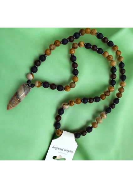 Büyük Boy Doğal Taş Kolye Ağaç Jasper Taşı Lav Taşı Ceviz Hematit Taşı Kolye 65 cm indirimleri