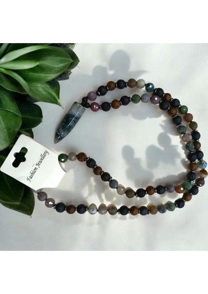 Büyük Boy Doğal Taş Kolye Hint Akik Taşı Lav Taşı Hematit Taşı Venge Kolye 65 cm Doğal Taş Kolye fiyatları